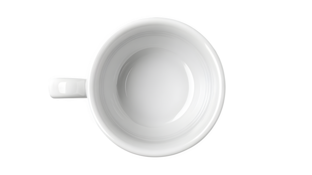 empty white ceramic coffee cup top view isolated on white