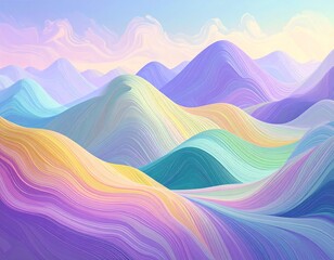 Fototapeta premium Colorful Fantasy Landscape with Mountains, River, and Blooming Flowers – Vibrant Digital Illustration 