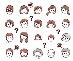 困惑している多世代の人々の顔