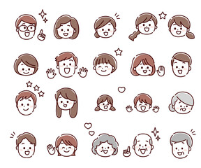 嬉しい表情の多世代の人々の顔