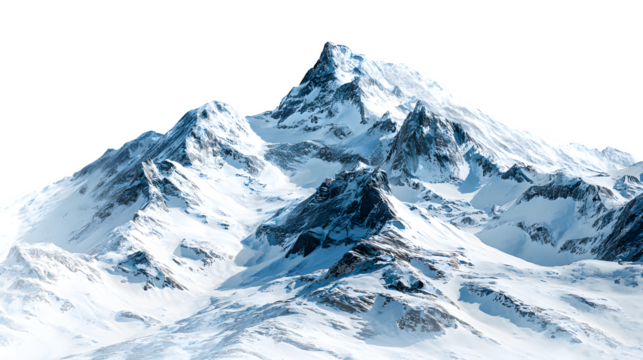 HD realistic snow-capped mountain peaks landscape isolated on white