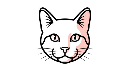 Vector Minimalist Line Art SVG Illustration of Cat Head with Pink Shading in Flat Design Style