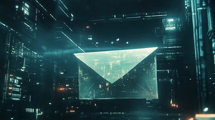 Futuristic email floating in cyberspace server room - Powered by Adobe