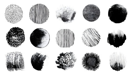 sketch-style circular textures and frames collection isolated on white
