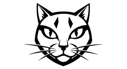 Vector Minimalist Black and White SVG Illustration of a Cat Head with Geometric Line Art Style