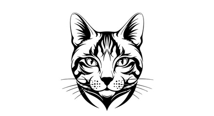 Vector Minimalist Black and White SVG Illustration of a Cat Head with Line Art Style