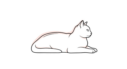 Vector Minimalist Line Art SVG Illustration of a Sitting Cat with Soft Pink Highlights in Modern Flat Style for Web and Digital Design