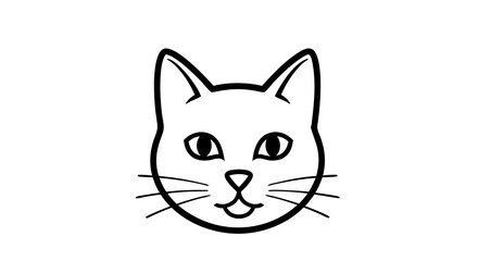 Vector Minimalist Line Art SVG Illustration of Cat Head in Black on White Flat Style for Web and App Design