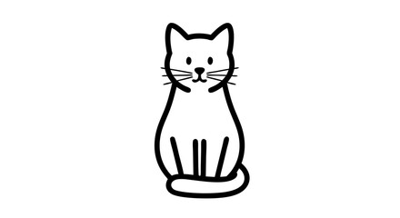 Minimalist Vector SVG Illustration of Cat with Simple Line Art Style in Black and White for Digital Design