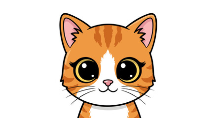 Vector Cute Cartoon Cat SVG Illustration in Flat Design with Large Eyes and Pink Ears for Children's Content and Digital Media