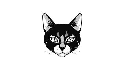 Minimalist Vector SVG Illustration of a Cat Head with Geometric Details in Black and White Style for Digital Design