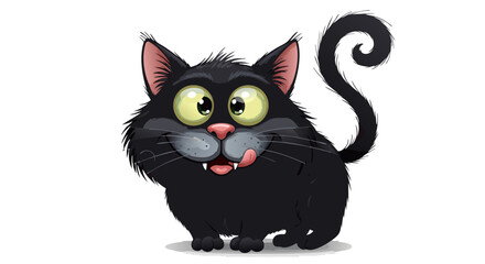 Cute Cartoon Vector SVG Illustration of a Black Cat with Big Green Eyes in Flat Modern Style