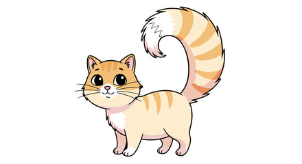 Cute Cartoon Vector SVG Illustration of a Playful Cat with Curled Tail in Flat Design Style Featuring Warm Beige and Orange Colors