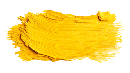 yellow paint brush stroke with rough texture isolated on white
