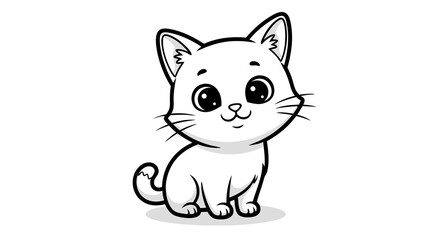 Vector Cute Cartoon SVG Illustration of a Sitting Cat with Big Eyes in Flat Design Style with Black and White Color Scheme