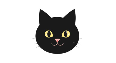 Minimalist Vector SVG Illustration of Black Cat Head with Yellow Eyes and Pink Nose in Flat Design Style