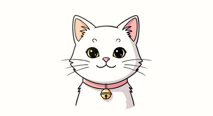 Cute Cartoon Vector SVG Illustration of a Cat with Large Eyes in Flat Design Style with Soft Pink and White Colors for Digital Media