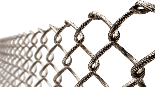chain link fencing close-up isolated on white