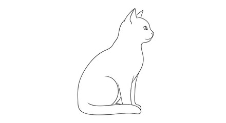 Vector Minimalist Line Art SVG Illustration of Cat Sitting in Modern Flat Style with Elegant Black and White Outline Design