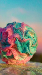 Swirled pastel sphere, sunset backdrop
