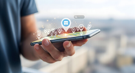 Searching for local businesses and services on a mobile phone map