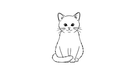 Vector Minimalist Line Art SVG Illustration of Cat in Modern Flat Style with Black and White Color Scheme for Digital and Web Design