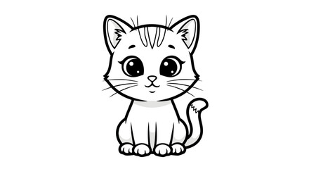 Vector Cute Cartoon SVG Illustration of a Cat with Big Eyes in Minimalist Flat Style Featuring Monochrome Black and White Colors