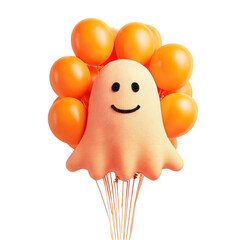 Ghostly Gathering Cheerful ghost soars with bright orange balloons.