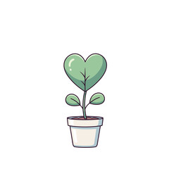 A charming houseplant seedling with a heart leaf in a pot. A simple, clean drawing about nature, care, and affection