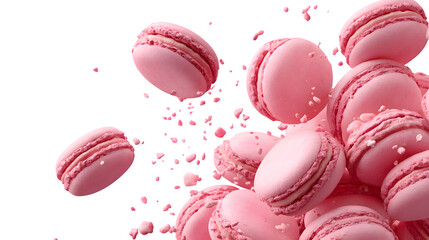HD realistic pink falling macarons isolated on white or white png
