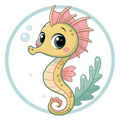 Adorable Chibi Baby Leafy Seadragon Fry With Big Sparkly Eyes And Flowing Pastel Fins, Whimsical Underwater Cartoon Style, Cute Kawaii Fantasy Ocean Creature Character