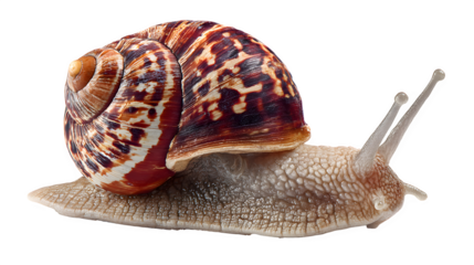 Burgundy garden snail with shell isolated on white