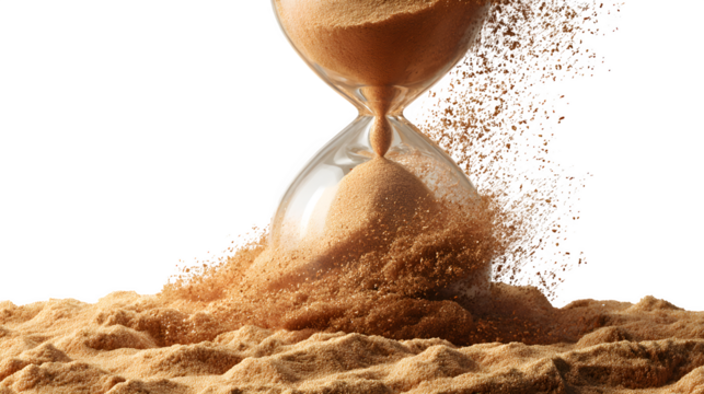 HD realistic hourglass with flowing sand mid-turn isolated on white