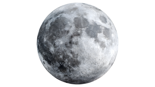 bright full moon globe in grey tones isolated on white