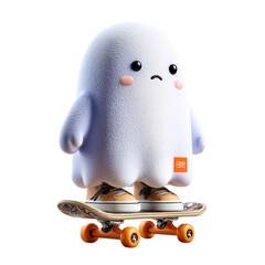 Ghostly Skater Sad spectral character riding skateboard on black Playful.