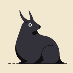 A stylized illustration of a surprised, dark-colored rabbit or hare, sitting and looking.