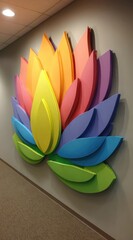 3D lotus sculpture, wall-mounted, with brightly colored petals