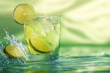 high quality visual of Refreshing cocktail with lime with the sea realistic image photo high detail 8k