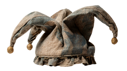 medieval-style jester hat with fabric points isolated on white