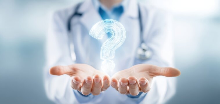 The Doctor Holding a Question Mark Symbolizing Inquiry and Assistance in Healthcare