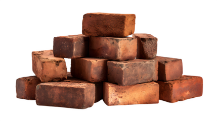 stacked red bricks in construction pile isolated on white
