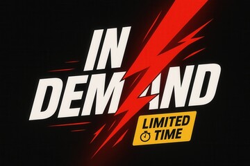 Obraz premium IN DEMAND limited time offer banner with dynamic lightning style, impactful retail promo for exclusive deals.