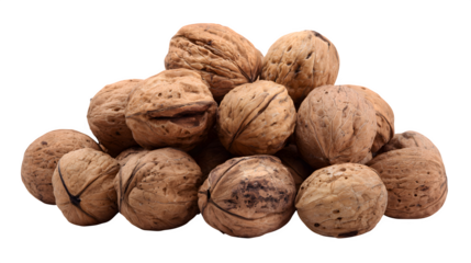 whole walnut nuts pile isolated on white