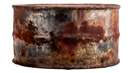 weathered rusty metal barrel with oxidized texture isolated on white
