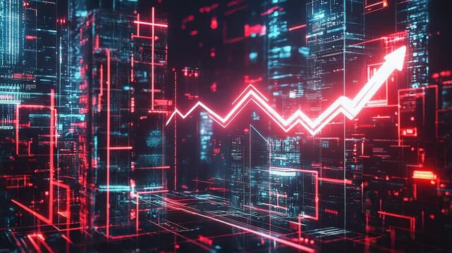 Decreasing graph showing economic crisis in futuristic cityscape