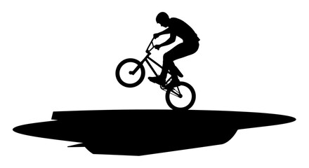 Fototapeta premium bmx riders silhouette mastering the ramps edge, isolated on transparent background