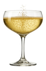 Champagne bubbles in a bowl-shaped glass