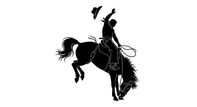 bronco busting silhouette cowboys thrilling ride, wild west action, isolated on transparent background