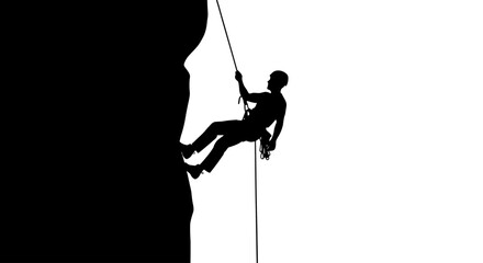 Obraz premium cliffside descent a climbers silhouette of courage and determination, isolated on transparent background