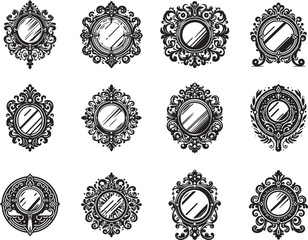 Elegant vintage mirror collection showcasing ornate decorative frame vector elements